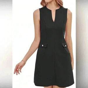 Karl Lagerfeld Paris Solid Black Sleeveless Tonal Tweed Pocket